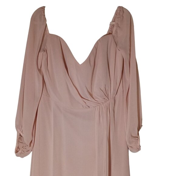 NEW Dessy Collection Off-the-Shoulder Puff Sleeve Maxi Dress Cameo Pink Size 20 - Picture 2 of 14